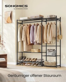 Guarda roupa aberto 30 x 124,8 x 157,1 cm com 7 prateleiras e 2 varões para cabides Preto