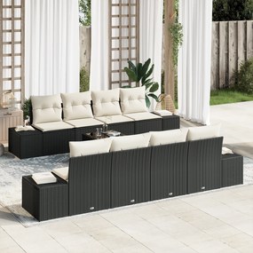 vidaXL Conjunto de Sofá de Jardim de 9 Peças com Almofadas em Rattan Preto