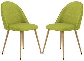 Conjunto de 2 Cadeiras Sala de Jantar Estofadas em Tecido de Linho com Pés de Aço 50x52x83 cm Verde e Madeira
