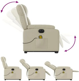 Poltrona reclinável elevatória elétrica couro artificial creme