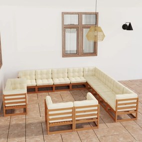 vidaXL 13 pcs conj. lounge jardim almofadões pinho maciço castanho mel
