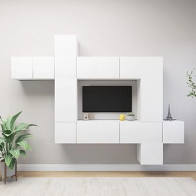 Conjunto de 10 Móveis de Parede de TV Leiria - Branco - Design Moderno