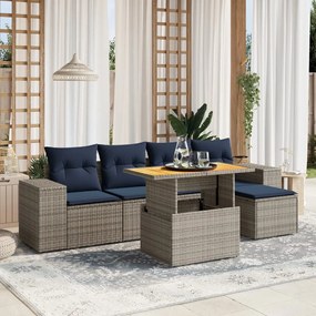 vidaXL 6 pcs conjunto sofás p/ jardim c/ almofadões vime PE cinzento