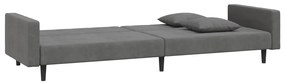 Sofá-cama 2 lugares com duas almofadas veludo cinzento-escuro