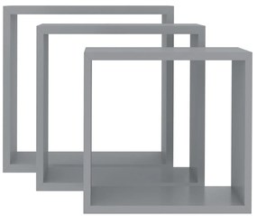 Prateleiras de parede em forma de cubo 3 pcs MDF cinzento