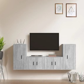 Conjunto móveis de TV 4 pcs madeira processada cinzento cimento