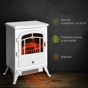 Lareira elétrica com efeito de chama 45 x 28 x 54 cm, estilo retro, termóstato, 950-1850 W, proteção contra sobreaquecimento, branca