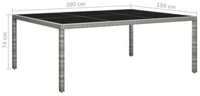 Mesa de jantar p/ exterior 200x150x74 cm vime PE cinzento