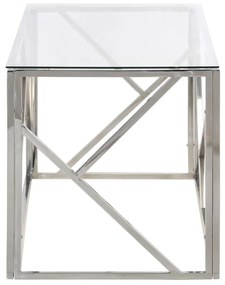 Mesa de centro aço inoxidável e vidro temperado prateado