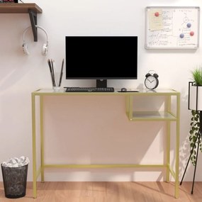 vidaXL Mesa de computador vidro 100x36x74 cm branco e dourado