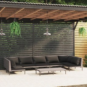 vidaXL 8 pcs conj. lounge jardim c/ almofadões vime PE cinzento-escuro