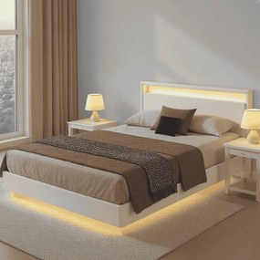 Estrutura de cama 160 x 200 cm (COLCHÃO NÃO INCLUIDO) com iluminação LED e estação de carregamento Branco