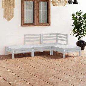 4 pcs conjunto lounge de jardim pinho maciço branco