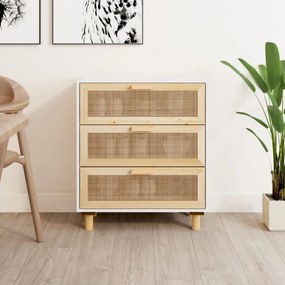 345633 vidaXL Aparador 60x30x70 cm madeira pinho maciça/vime natural branco
