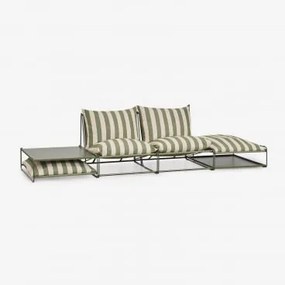 Conjunto De Jardim Com Sofá Modular De 2 Peças, Mesa Auxiliar E Puff Conversíveis Amaro Tapioca Beige - Verde Azeitona Profundo - Sklum