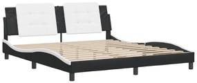 Estrutura de cama c/ cabeceira couro artificial preto e branco