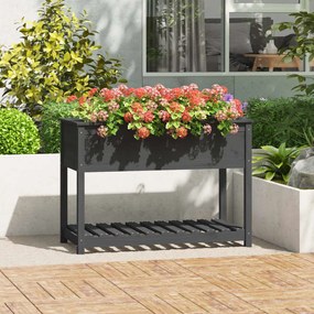 vidaXL Vaso/floreira com prateleira 111,5x54x81 cm pinho maciço cinza