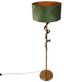 Candeeiro de pé vintage dourado antigo com aba-jour verde - Linden Clássico / Antigo