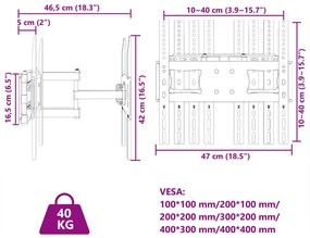 Suporte de parede p/ TV ecrãs de 26-70" Max VESA 400x400mm 40kg