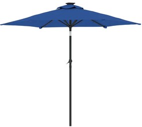 Guarda-sol jardim c/LEDs e poste aço 225x225x212 cm azul-ciano