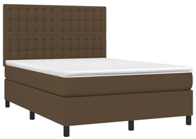 Cama box spring c/ colchão/LED 140x200cm tecido castanho-escuro