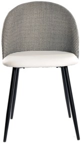 Conjunto 4 Cadeiras de Cozinha e Sala de Jantar  ETNA, metal preto, tecido houndstooth e pele sintética branca