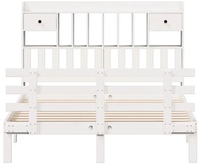 Cama com estante sem colchão 140x190 cm pinho maciço branco