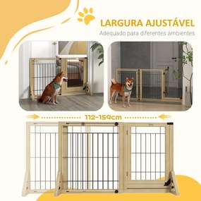 Barreira de Segurança para Cães Extensível de 2 Painéis e Pés de Apoio Triangular 112-159x44x70 cm Madeira