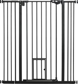 PawHut Barreira Segurança Cães Porta Pequena Fechamento Automático Sistema Duplo Bloqueio Ajustável 74-101x1041 cm Preto | Aosom Portugal