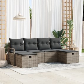 Conjunto de Sofá de Jardim vidaXL 6 Peças com Almofadas Cinza Vime PE,