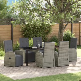 Conjunto de Jantar de Jardim 7 Peças com Almofadas Cinza Vime PE