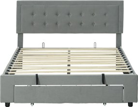 HOMCOM Cama de Casal 140x200 com Baú e Gaveta Cabeceira Reclinável Estofada Cinza Claro | Aosom Portugal