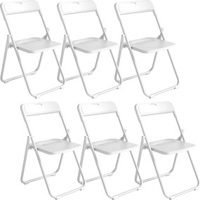 Conjunto de 6 Cadeiras Dobráveis com (MESA NÃO INCLUIDA) Encosto Curvo Assento Côncavo com Ventilação 48,5x47x75 cm Branco