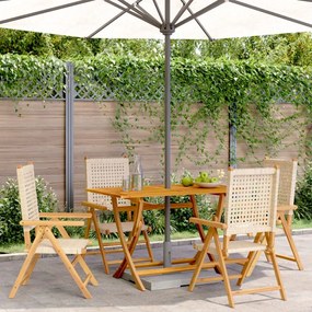vidaXL Cadeiras jardim reclináveis 4 pcs vime PE/madeira maciça bege