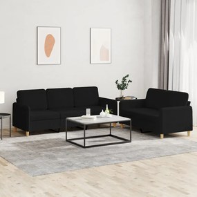 3202122 vidaXL 2 pcs conjunto de sofás com almofadões tecido preto