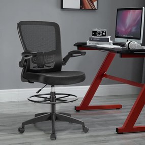Cadeira de escritório ergonómica ajustável em altura com malha, rodas, apoios de braços eleváveis, apoio para os pés, estilo moderno, carga 120 kg Pre