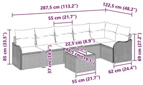 Conjunto de Sofás de Jardim de 7 Peças com Almofadas em Rattan Marrom