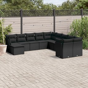 11 pcs conjunto sofás de jardim c/ almofadões vime PE preto
