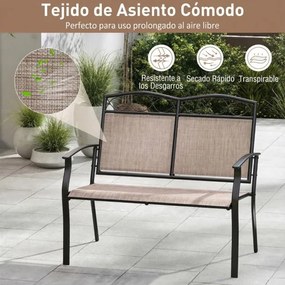 Banco jardim para 2 pessoas 71 x 105 x 93 cm em metal resistente com tecido respirável e carga máxima de 300 kg para jardim, varanda Castanho claro +