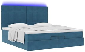 Cama otomana com colchões/LEDs 200x200 cm veludo azul-escuro