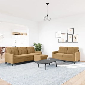 3 pcs conjunto de sofás com almofadões veludo castanho