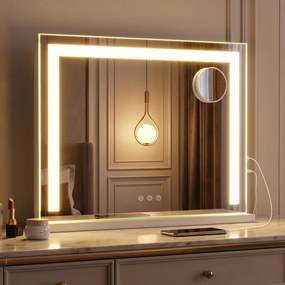 Espelho de Maquilhagem, 58 x 10 x 43 cm, Luz LED de 3 Cores, Branco