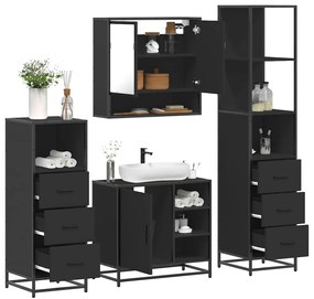 vidaXL 4 pcs conjunto móveis casa de banho derivados de madeira preto