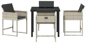 Mesa de Jantar para Jardim com 5 Peças e Almofadas Cinza Claro em Poli