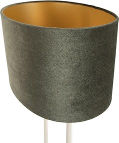 Candeeiro de Mesa Bege com Abajur Oval Verde e Interior Dourado 35cm - Thijmen