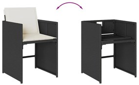 17 pcs conjunto de jantar p/ jardim c/ almofadões vime PE preto