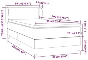 Cama com molas/colchão 90x200 cm veludo cinza-escuro