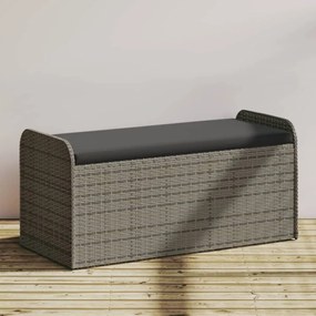 vidaXL Banco de arrumação com almofadão 115x51x52 cm vime PE cinzento