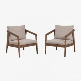 Pack De 2 Poltronas Em Madeira De Acácia Kaela Castanho-acácia Escuro & Tecido Castanho Avelã - Sklum