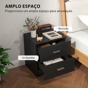 Mesa de Cabeceira Moderna com 2 Gavetas para Sala Quarto Capacidade 30 kg 45x39,5x49 cm Preto
